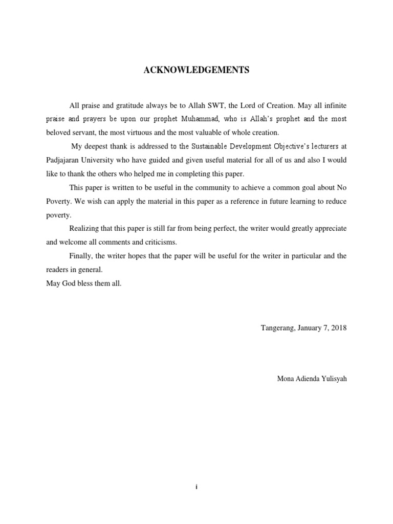 Acknowledgements by Mona Adienda Yulisyah | PDF