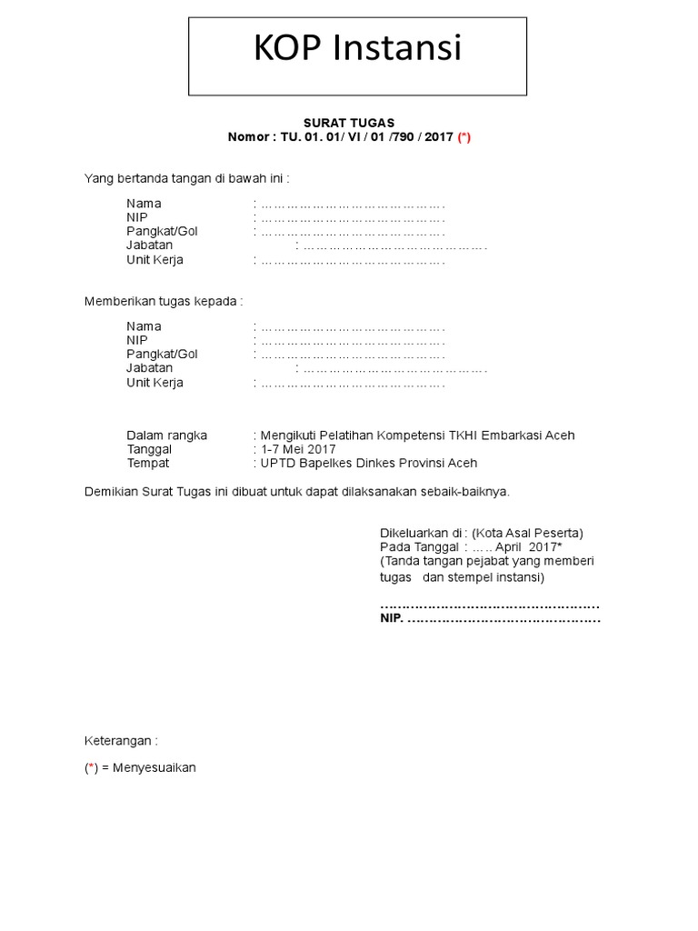 Format Surat Tugas Dibuat 2 Rangkap