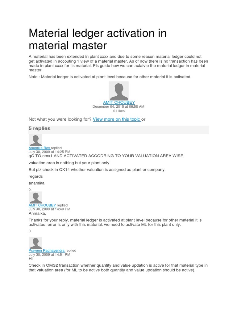 Material Ledger Activation in Material Master: 5 Replies | PDF