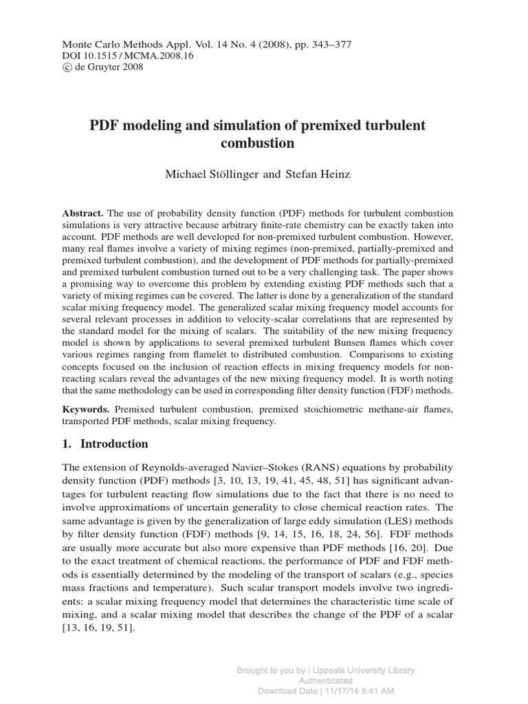 PDF Modeling and Simulation of Premixed Turbulent Combustion | PDF ...