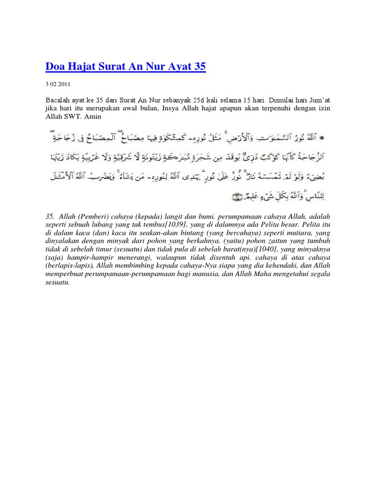 Amalan 4 Surat An Nur Ayat Ke 35 Pdf
