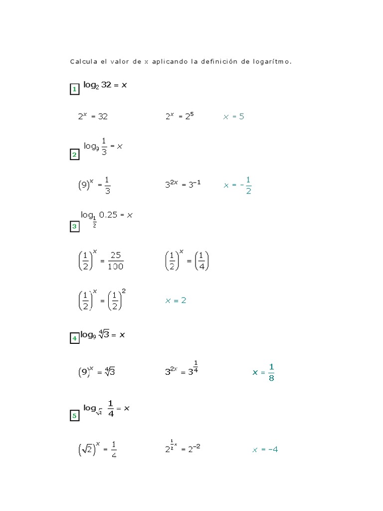 Calcula El Valor de x Aplicando La Definición de Logarítmo
