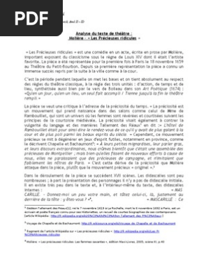 Les Precieuses Ridicules Moliere Classicisme Moliere