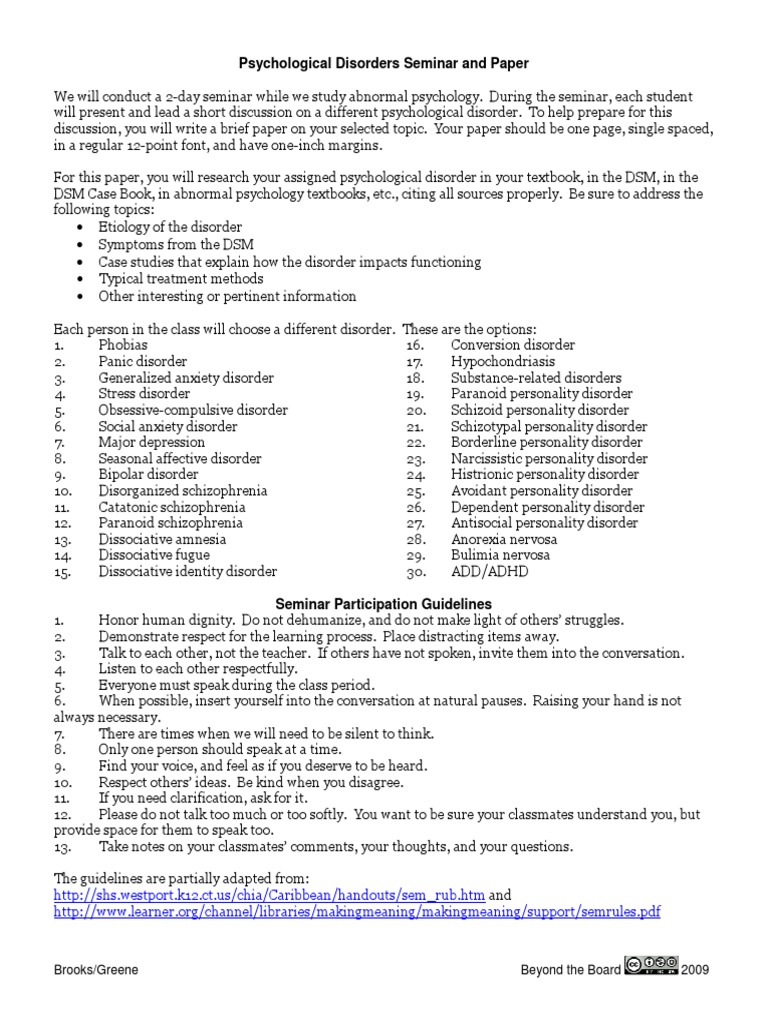 Abnormal psychology assignments personality disorders