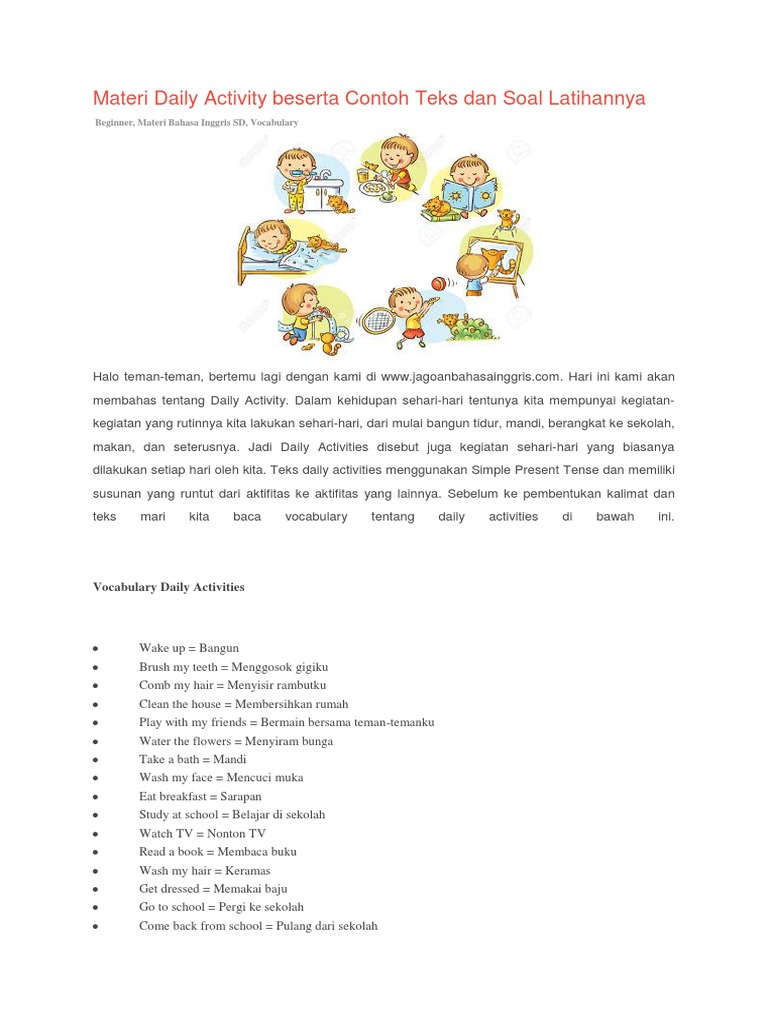 Materi Daily Activity Beserta Contoh Teks Dan Soal Latihannya Kata Keterangan Mekanika Bahasa