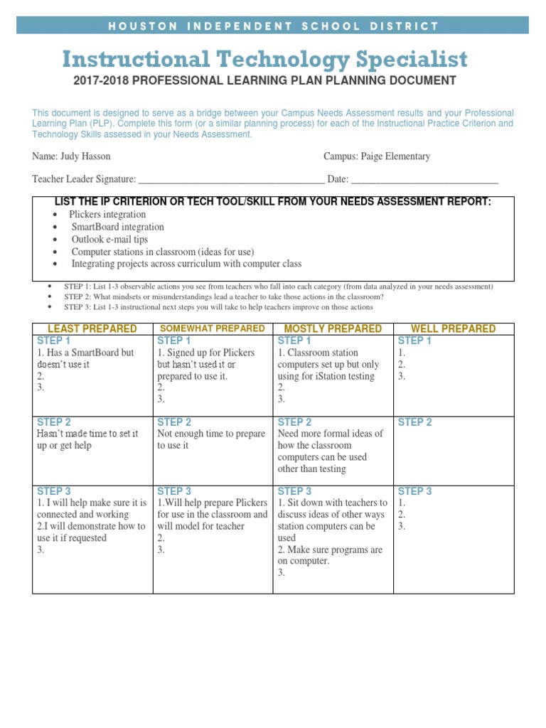Professional Learning Plan Guide | PDF | Educational Assessment | Classroom