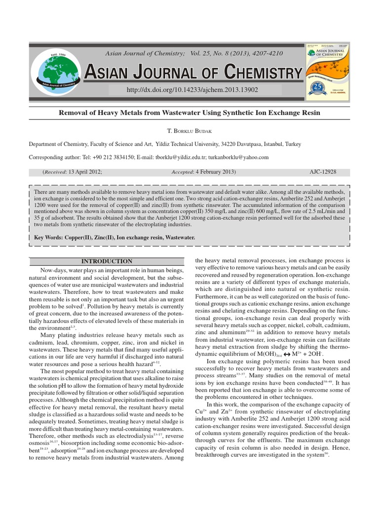 Efficient Removal of Copper(II) and Zinc(II) Ions from Wastewater Using