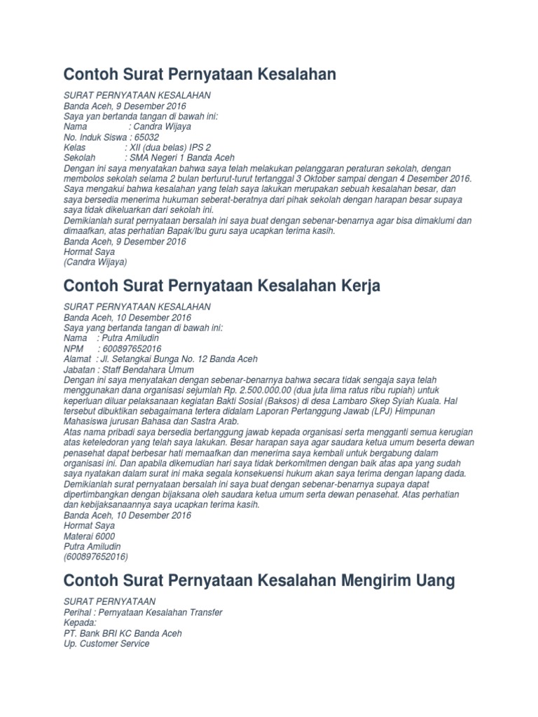 Surat Pernyataan Kesalahan