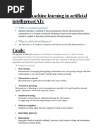 Goals of Machine Learning in Artificial Intelligence