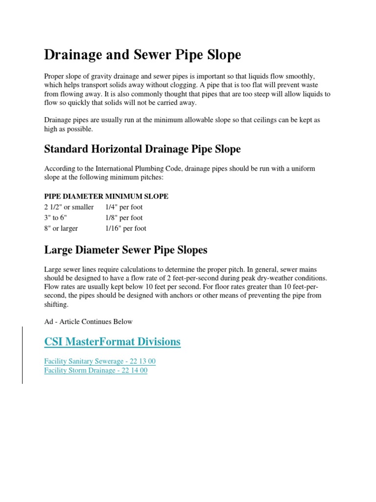 Sewer Pipe Slope Guidelines | PDF | Science & Mathematics