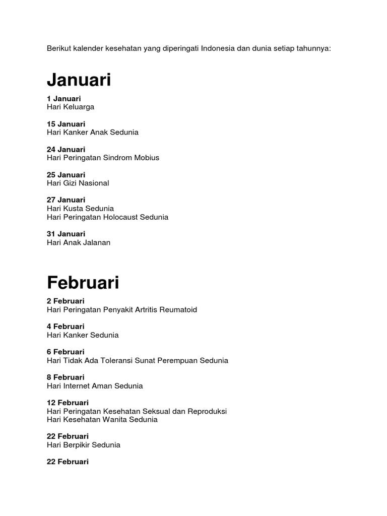 Berikut Kalender Kesehatan  PDF