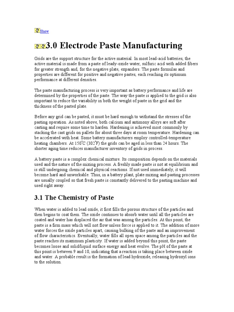 Electrode Paste Manufacturing PDF Lead Hydroxide