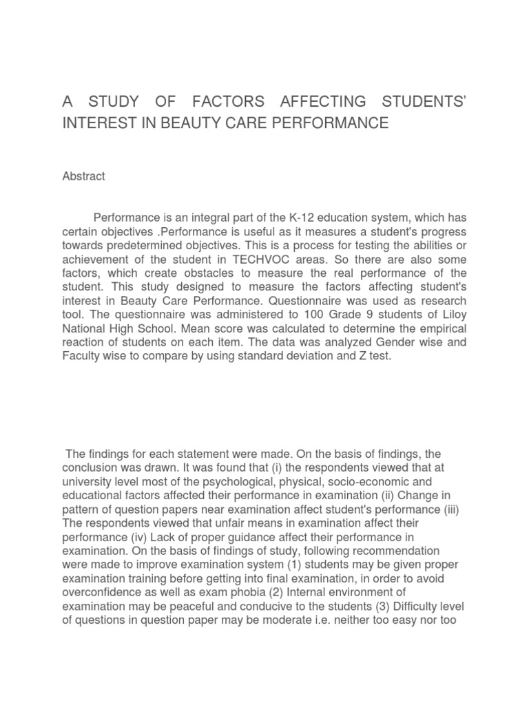 A Study of Factors Affecting Students | PDF | Standardized Tests | Test ...