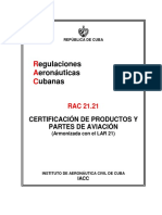 Certificación de productos y partes de aeronaves en Cuba (RAC 21.21