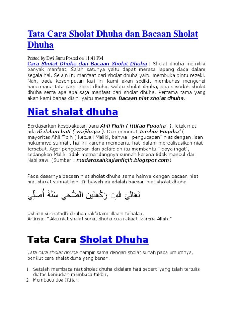 Waktu Dan Tata Cara Sholat Dhuha Menata Rapi