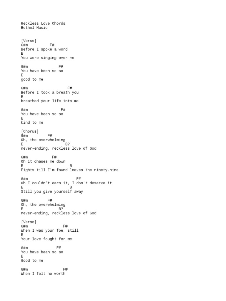 Reckless Love Lyrics Pdf