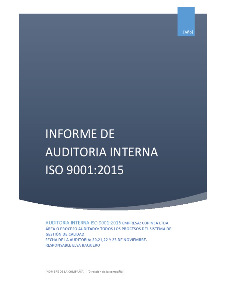 Informe De Auditoria Interna Iso 9001 2015 Pdf Calidad Comercial