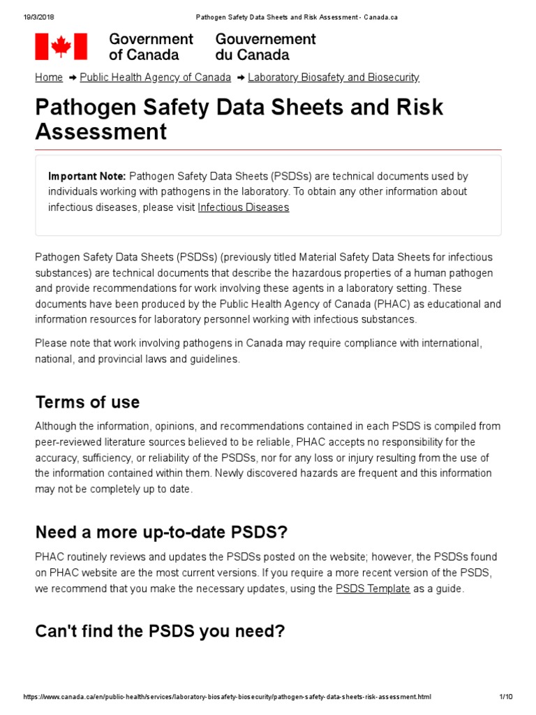 Pathogen Safety Data Sheets and Risk Assessment Canada.ca Safety