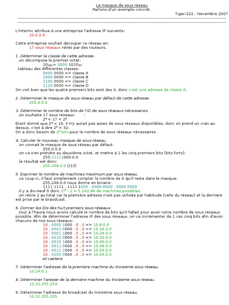 Calcul du Masque de Sous-Réseau IP | PDF | Réseau informatique ...