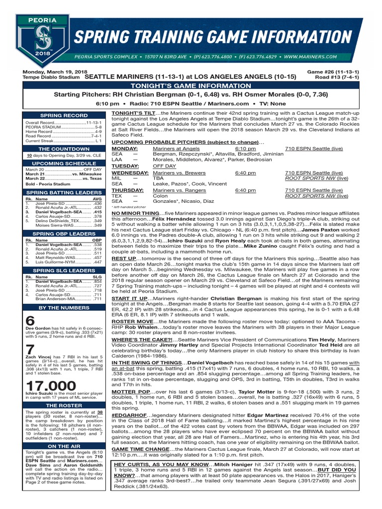 03.19.18 ST Game Notes | PDF | Home Run | Major League Baseball