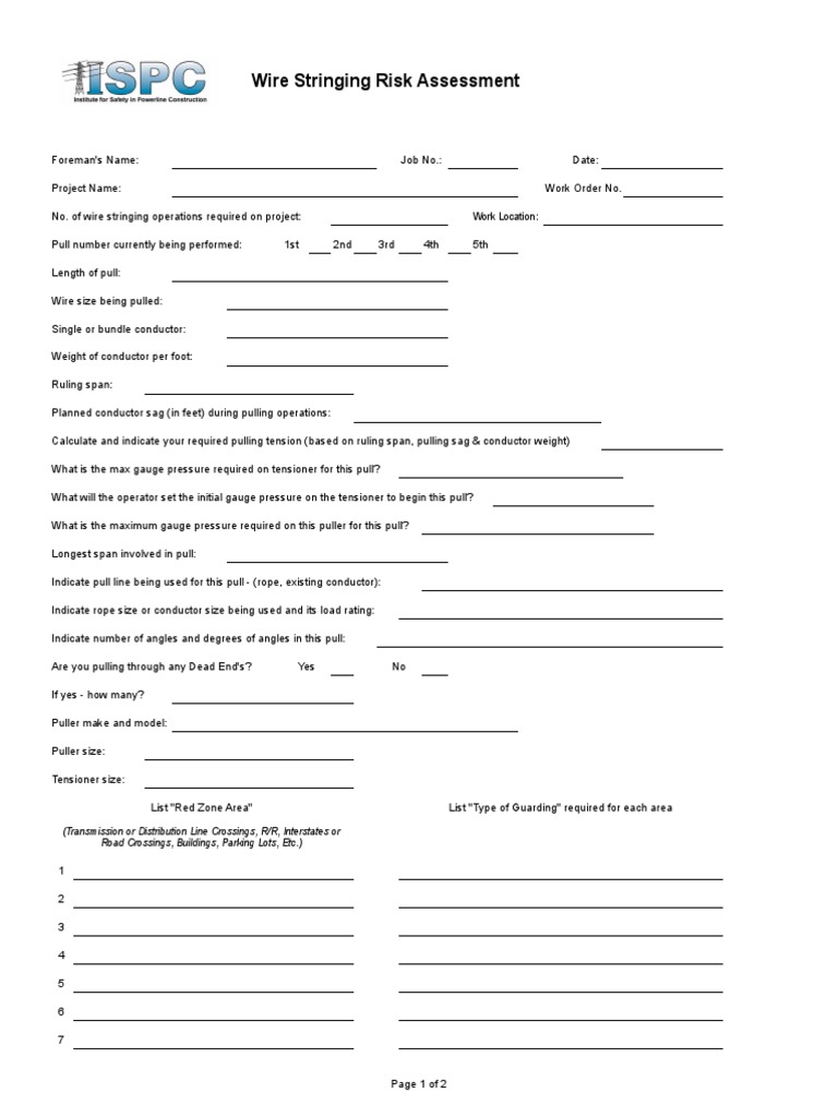 Wire Stringing Risk Assessment Form | PDF | Electrical Conductor | Business