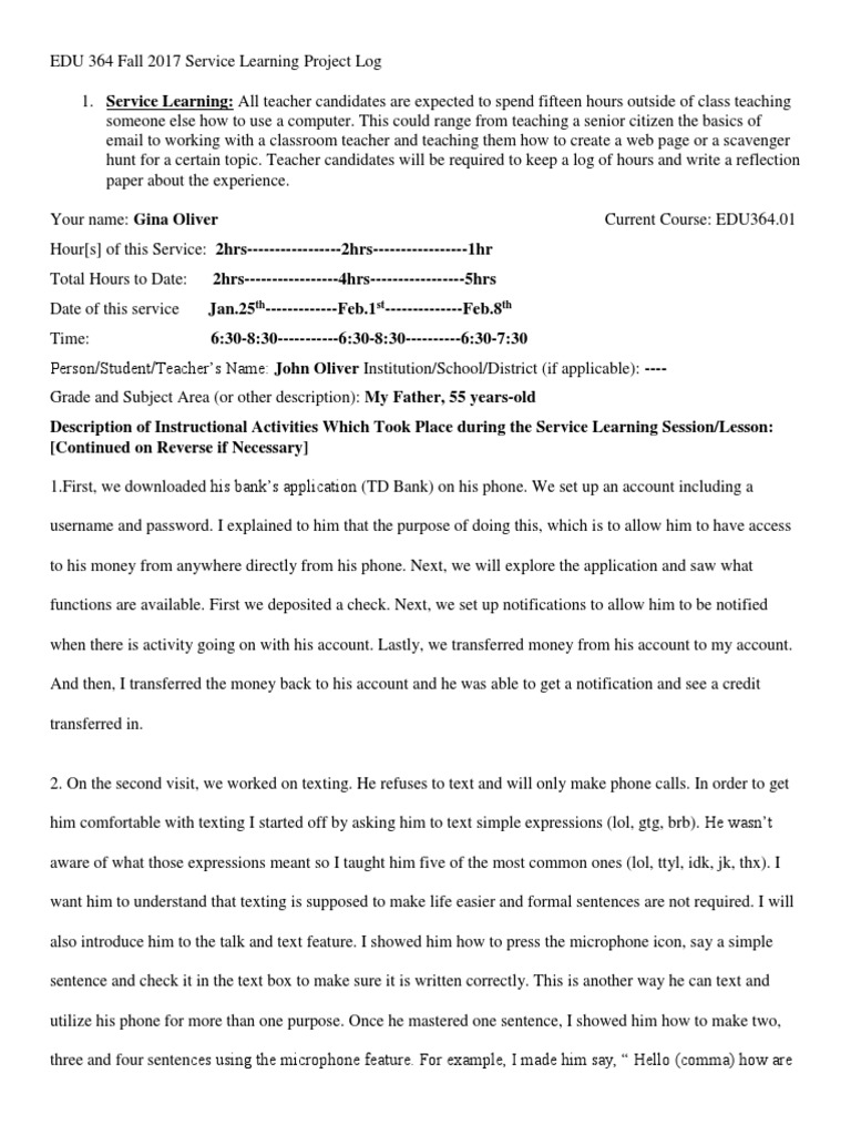 Service Learning Project Log: Tech Teaching | PDF | Service Learning ...