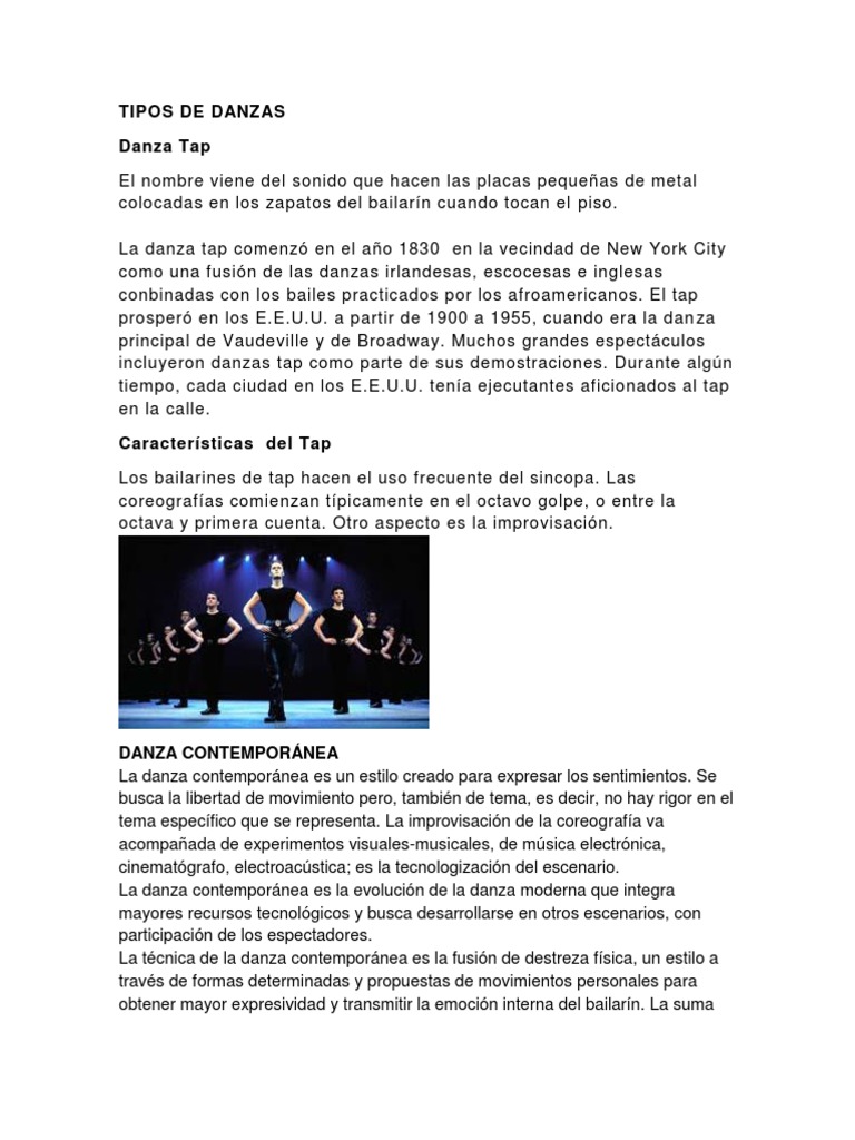 Tipos de Danzas y sus Características | PDF | Ballet | Bailes