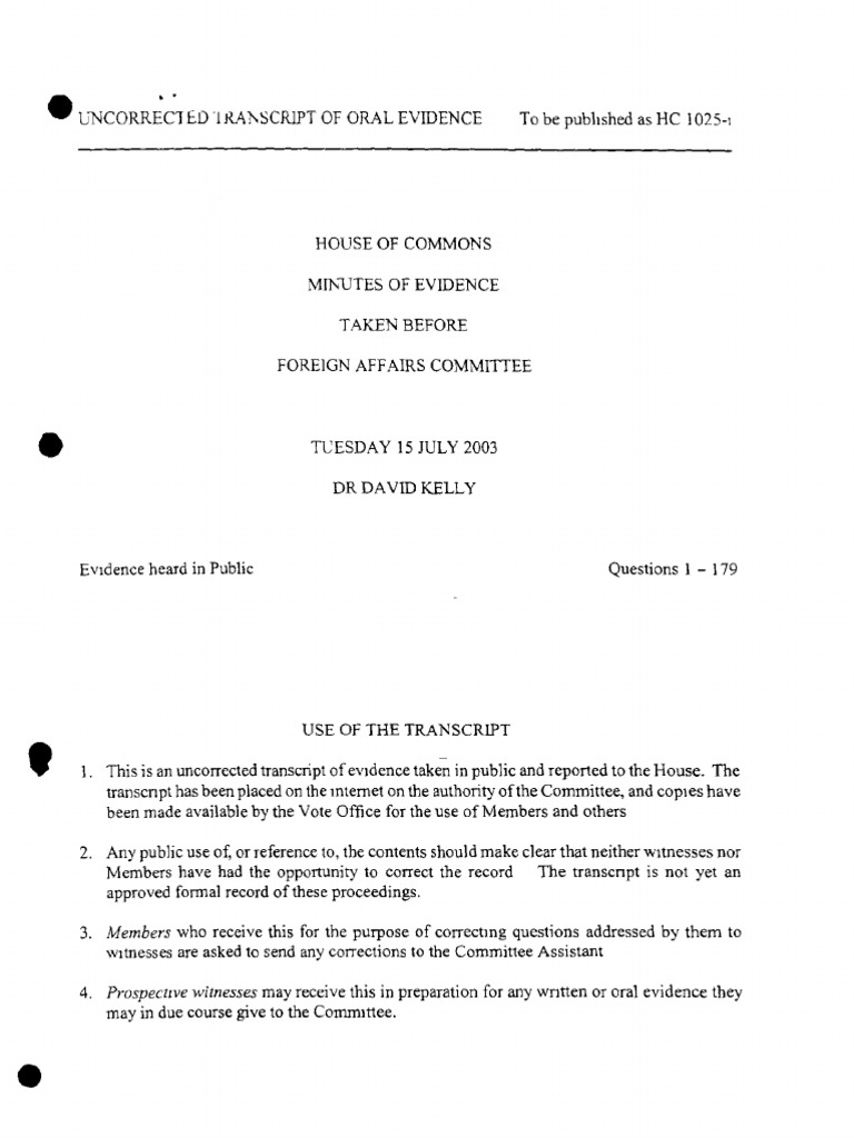 Dr. David Kelly Oral Evidence Transcript | PDF | Violence