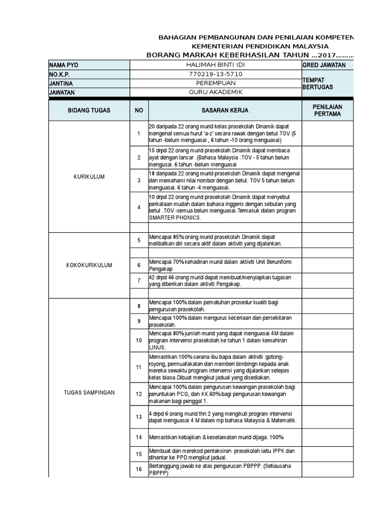 Borang Keberhasilan 2017 Pdf