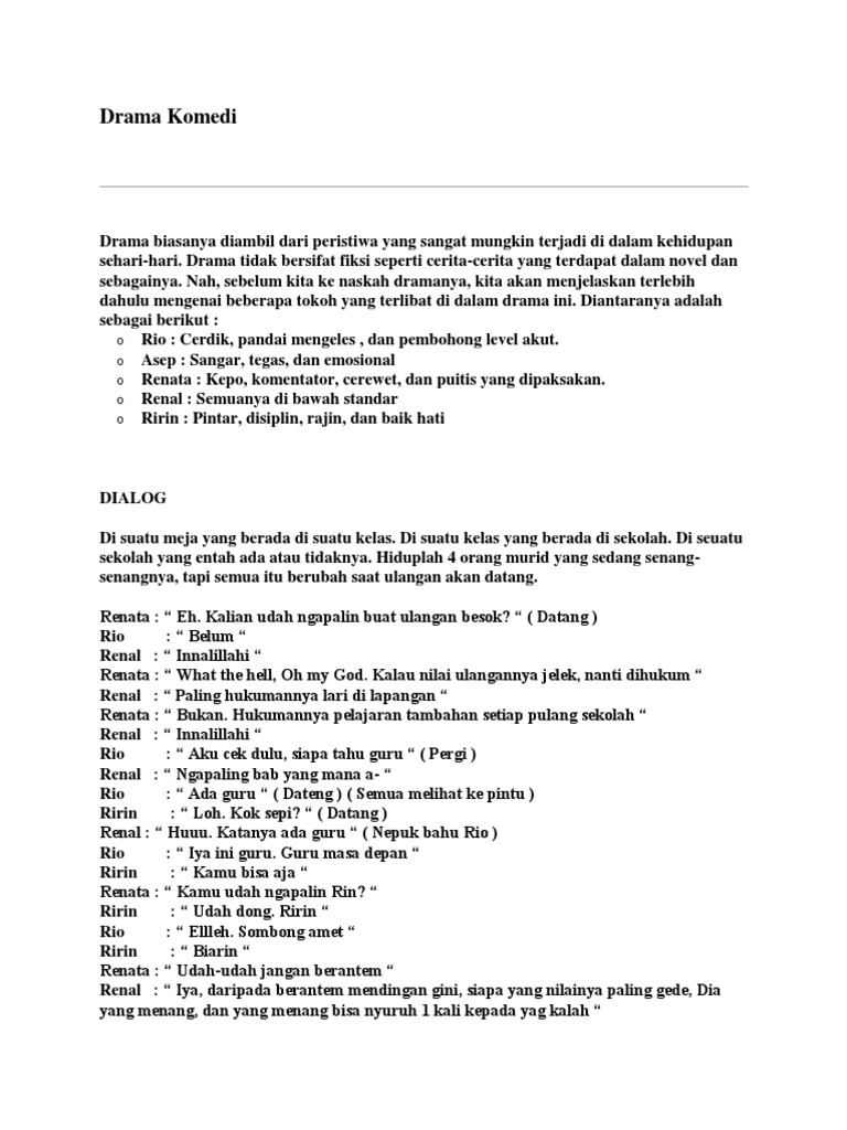 Contoh Naskah Drama Komedi Dimainkan 5 Orang Contoh Naskah Drama Komedi Dimainkan 5 Orang