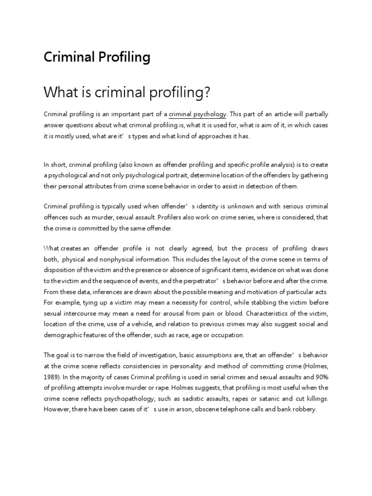 Criminal Profiling Offender Profiling Criminology