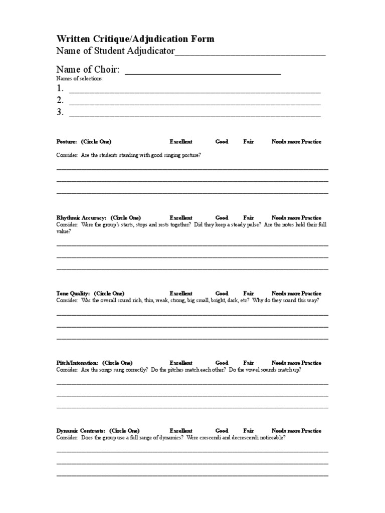 Choir Performance Evaluation Form | PDF | Singing | Performing Arts