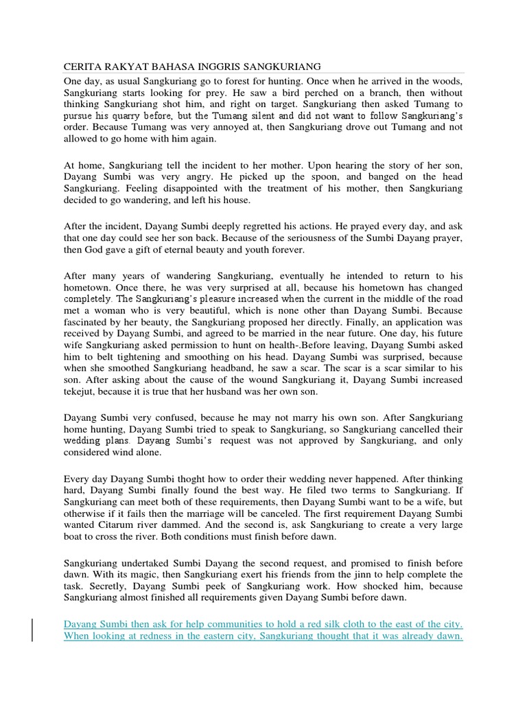 Kisah Sangkuriang Dalam Bahasa Inggris Guru Galeri