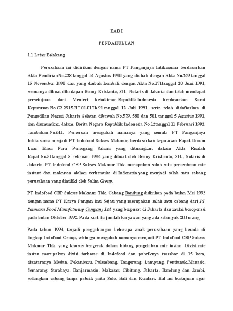 Bab I Latar Belakang Pt Indofood