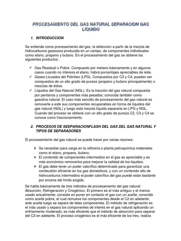 Procesamiento Del Gas Natural Separacion Gas Líquido | PDF | Líquidos ...