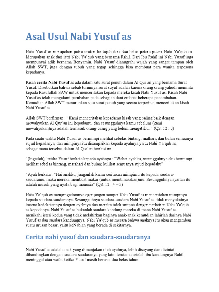 Asal Usul Nabi Yusuf As Pdf
