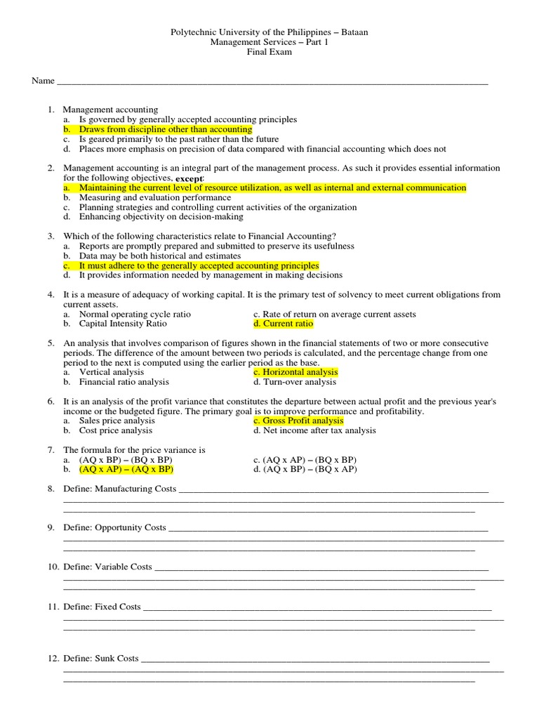 Managerial Accounting Sample Exam | PDF | Management Accounting