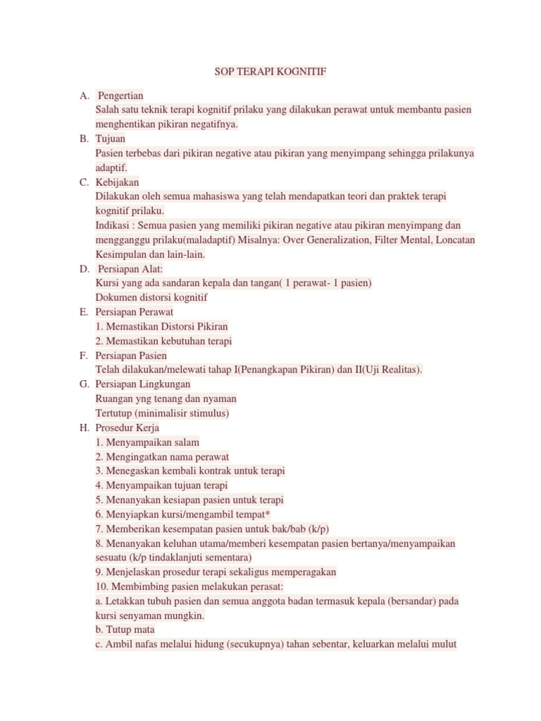 SOP Terapi Kognitif untuk Lansia | PDF