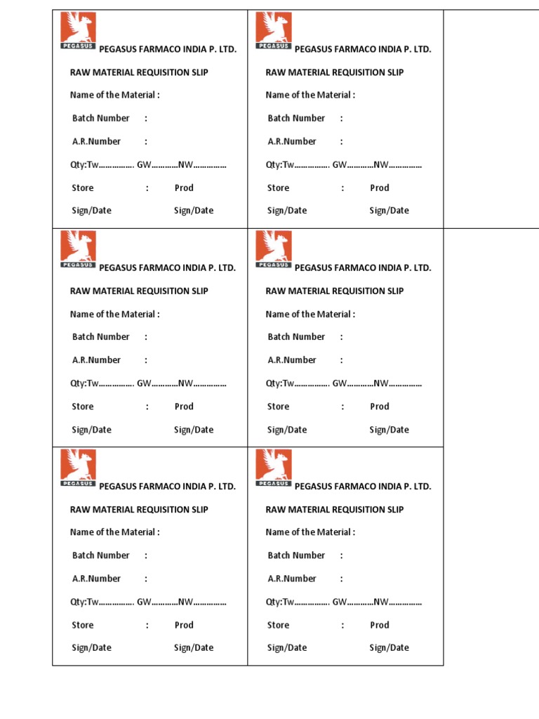 Raw Material Requisition Slip Format | PDF