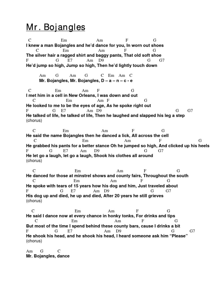 Mr Bojangles Chords