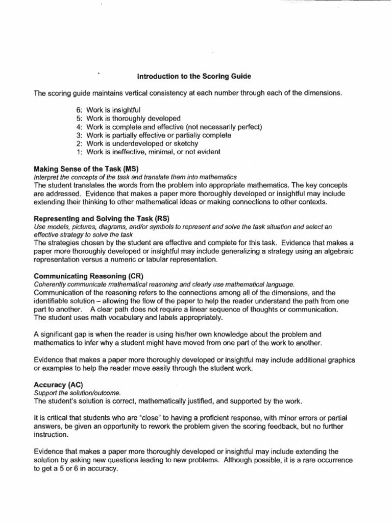 Scoring Guide for Mathematical Tasks | PDF | Reason | Teaching Mathematics