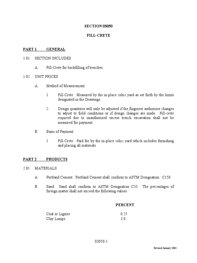 Fill-Crete Specifications for Backfilling | PDF | Concrete | Building ...
