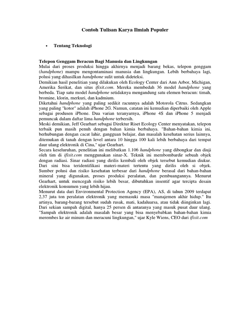 Contoh Tulisan Karya Ilmiah Populer