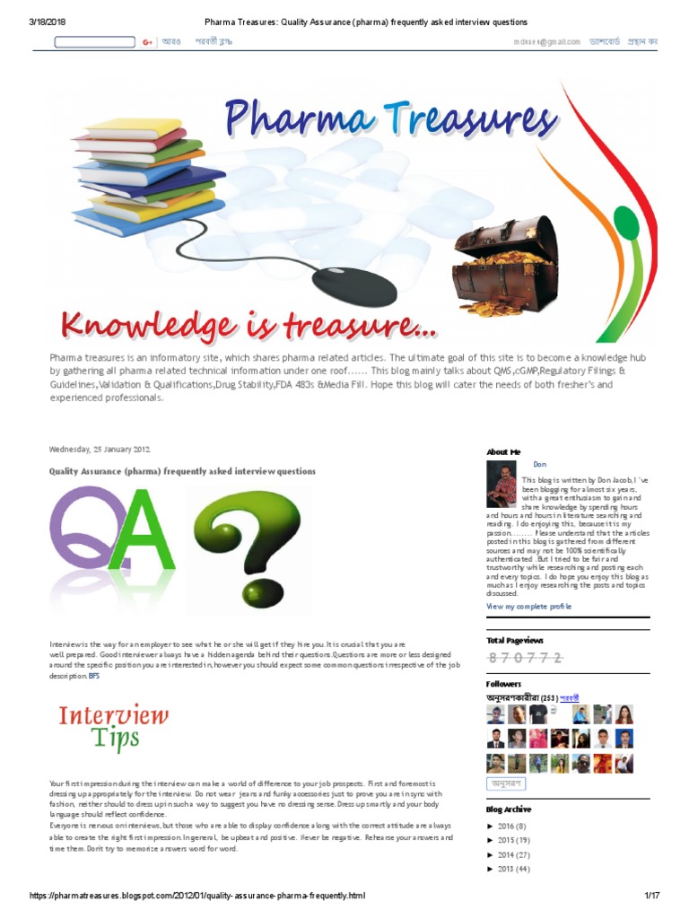 Pharma Quality Assurance Interview Tips | PDF | Tablet (Pharmacy ...