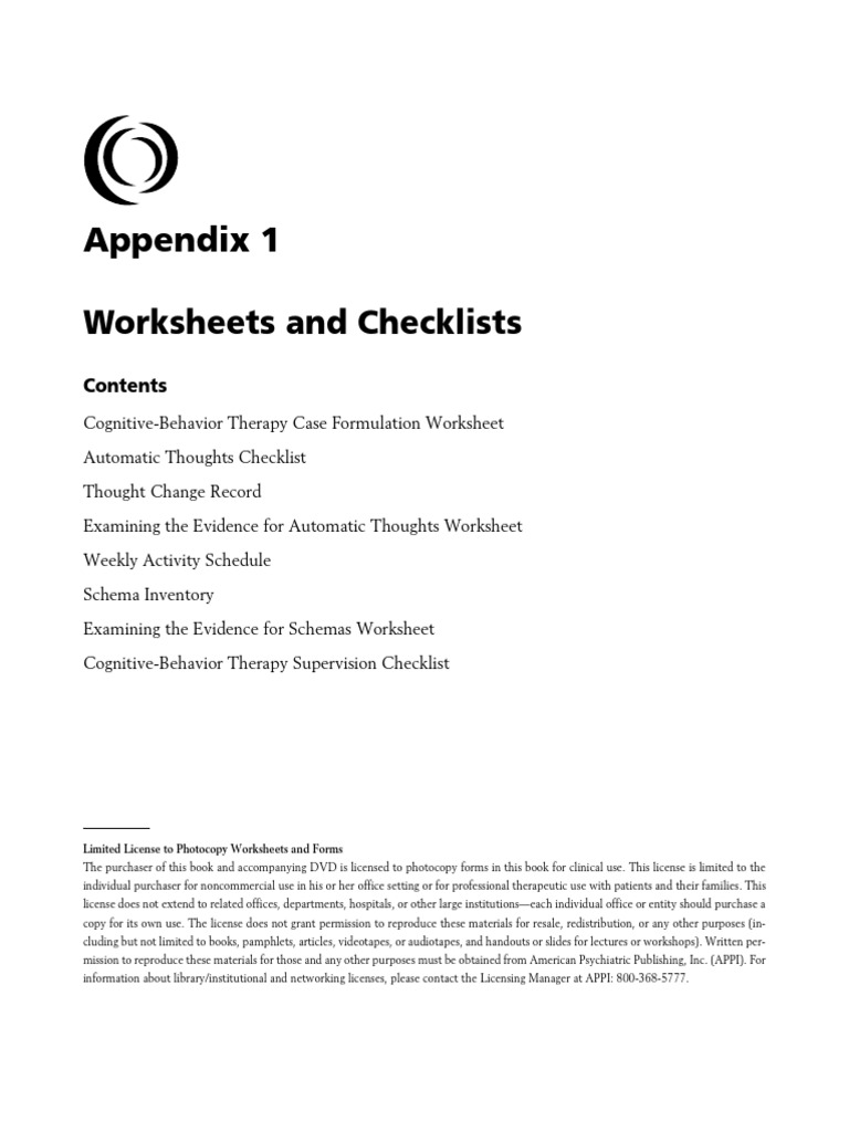 CBT Worksheets | Cognitive Behavioral Therapy | Schema (Psychology)