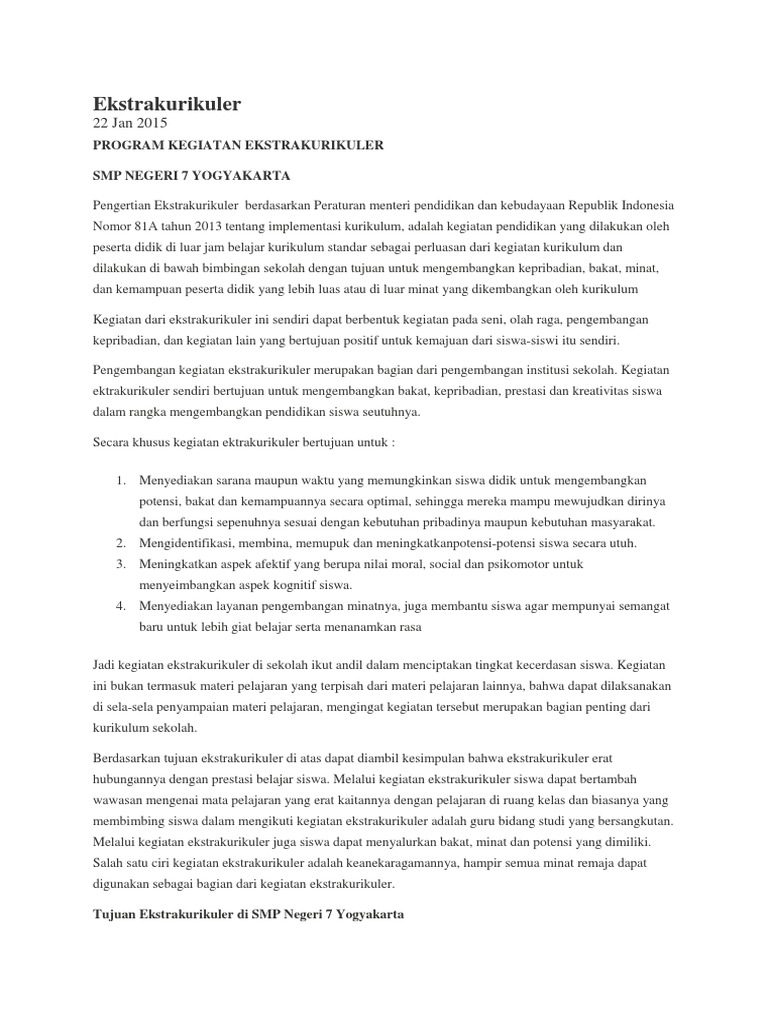 contoh laporan Ekstrakurikuler
