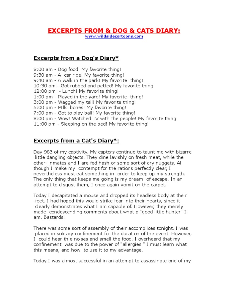 Excerpts From A Dog & Cats Diary! PDF