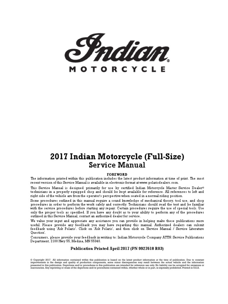 2017 Indian Full-size Service Manual | Manual Transmission | Transmission  (Mechanics)