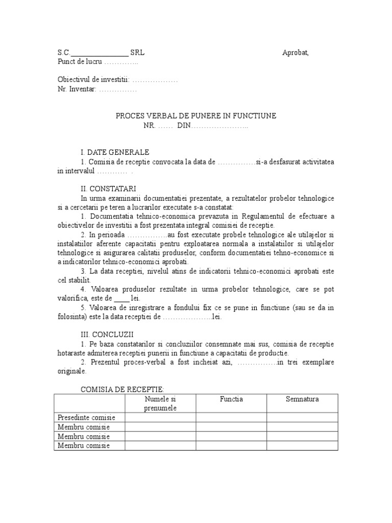 Pv Punere In Functiune Model