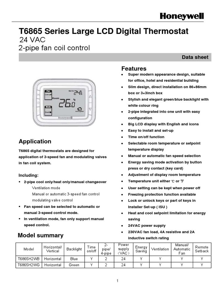 Honeywell T6865 Thermostat Manual | PDF | Thermostat | Backlight